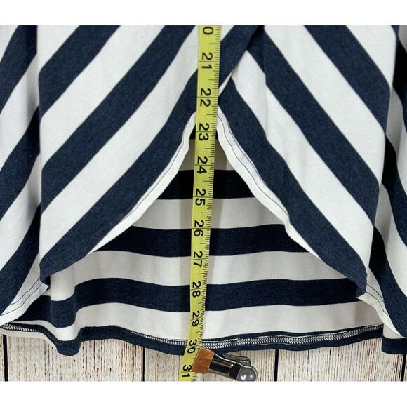 Athleta Ribbon Stripe Midi Skirt Size XS Tulip Hem Navy White Faux Wrap Stretch - Picture 7 of 9